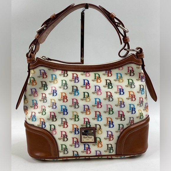 Dooney & Bourke Handbags - Dooney & Bourke Signature DB 1975 Multicolor & Cream Shoulder Bag 🌈 NO Yellowing
